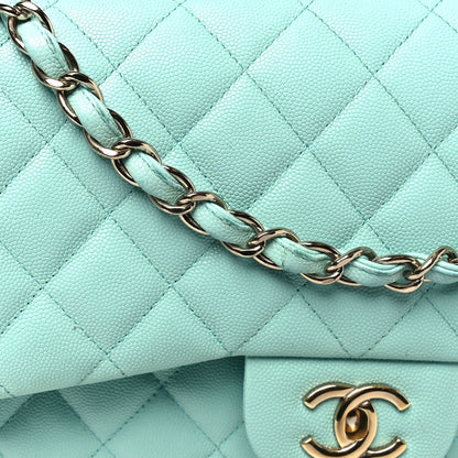 Caviar Quilted Jumbo Double Flap Light Green