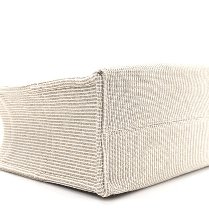 Canvas Calfskin Striped Triomphe Large Cabas Beige