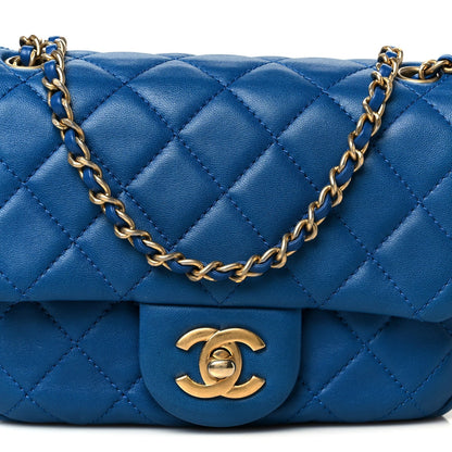 Lambskin Quilted Mini Pearl Crush Flap Blue