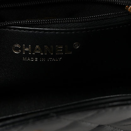 Shiny Aged Calfskin Quilted Nano Kelly Shopper Black