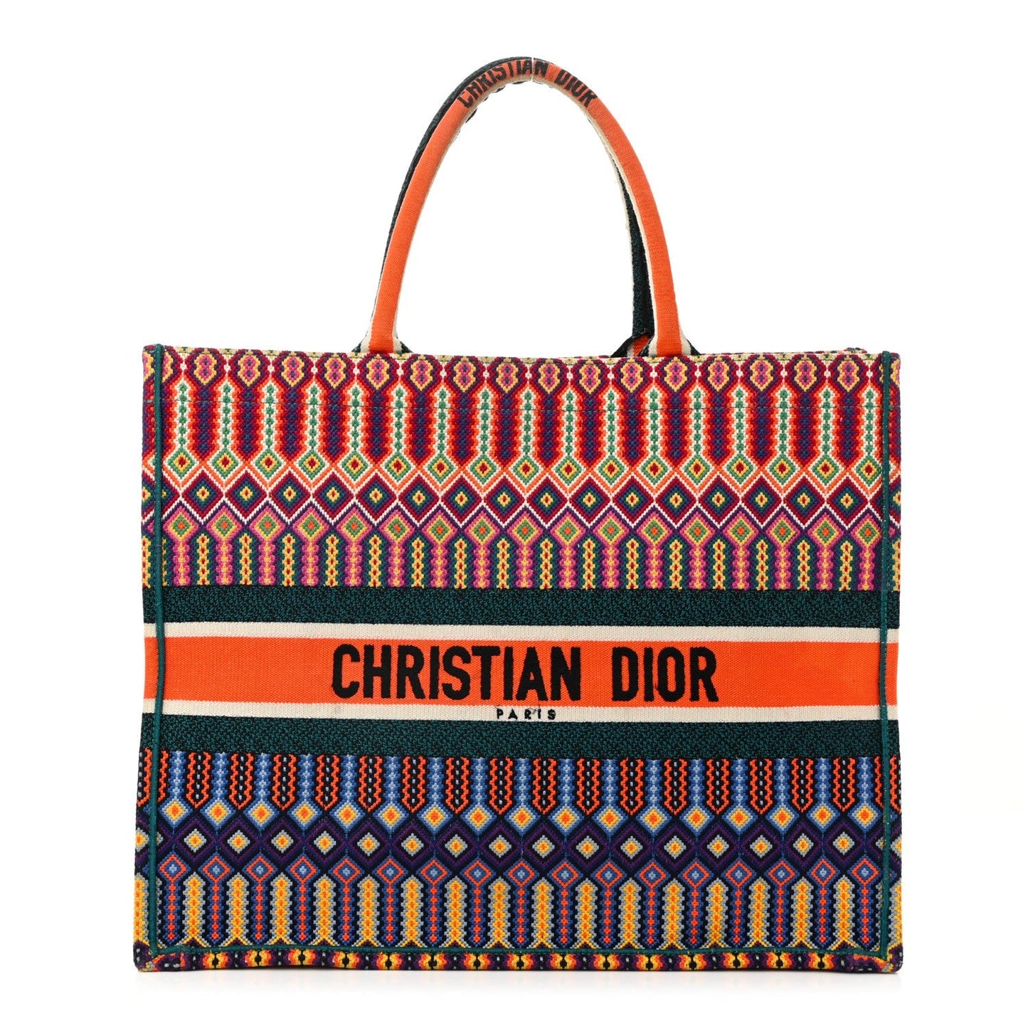 Canvas Embroidered Large Book Tote Orange Multicolor