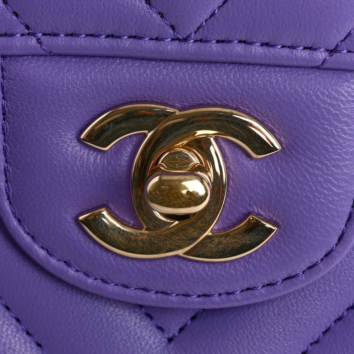 Lambskin Chevron Quilted Small Double Flap Purple