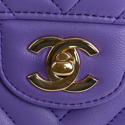 Lambskin Chevron Quilted Small Double Flap Purple