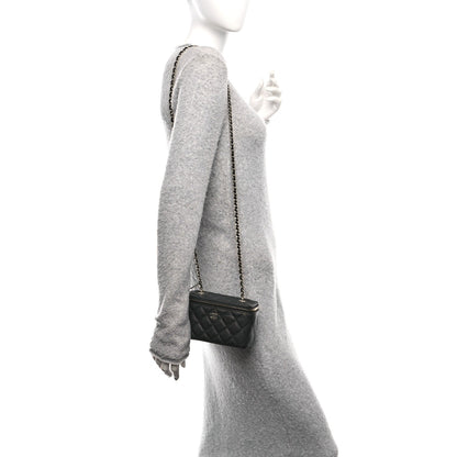 Caviar Quilted Small Vanity Case With Chain Black