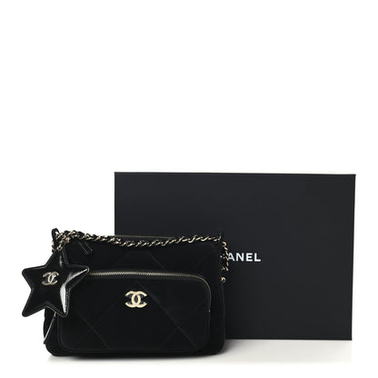 Velvet Effect Nylon Shiny Crumpled Calfskin Quilted Chanel 25 Clutch With Chain Black
