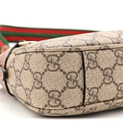 GG Supreme Monogram Textured Calfskin Small Emblem Shoulder Bag Beige Dark Brown