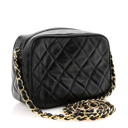Lambskin Quilted Tassel Camera Case Black