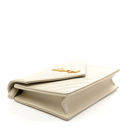 Grain De Poudre Matelasse Chevron Monogram Envelope Chain Wallet Crema Soft