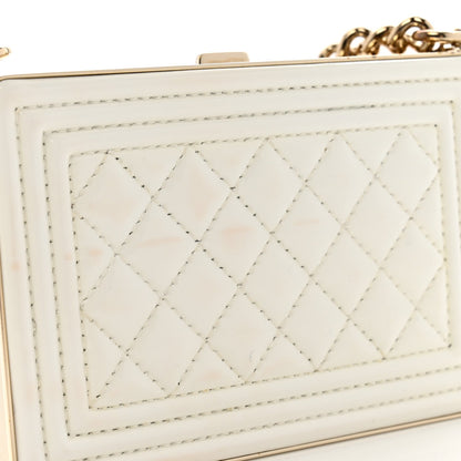 Patent Calfskin Boy Minaudiere White