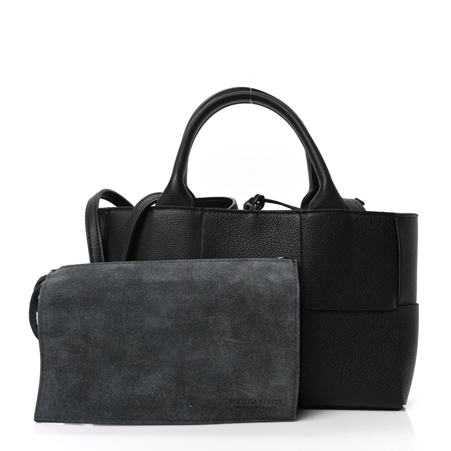 Grained Calfskin Intrecciato Mini Arco Tote Black