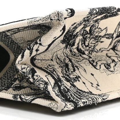 Canvas Zodiac Toile De Jouy Embroidered Medium Book Tote Latte