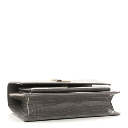 Calfskin Crocodile Embossed Monogram Sunset Chain Wallet Fog