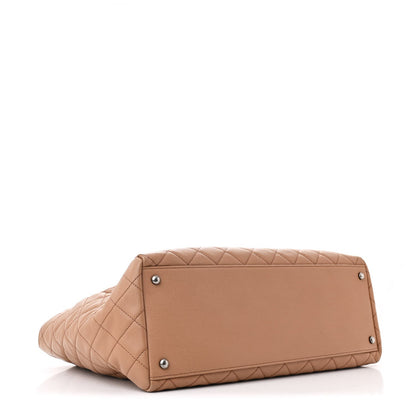 Caviar Quilted Large Coco Handle Shopping Tote Beige