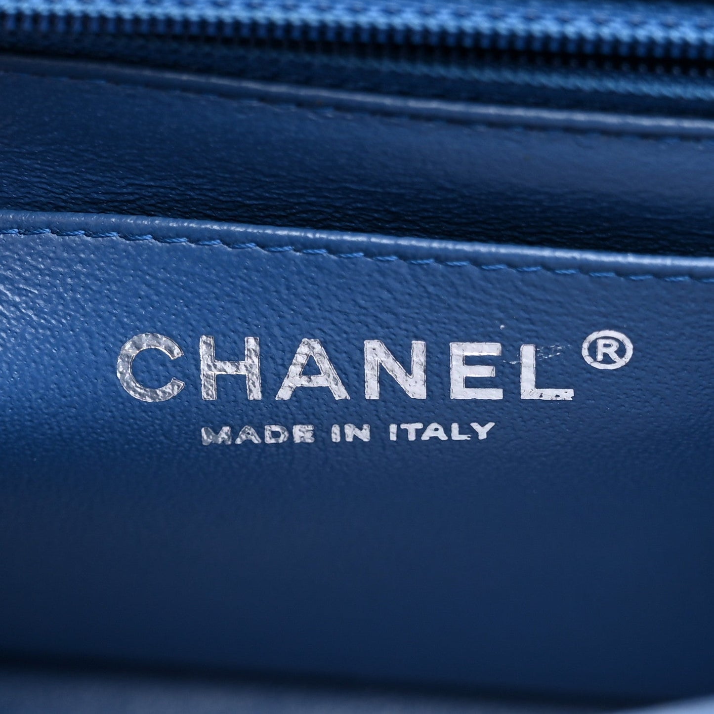 Caviar Chevron Quilted Mini Square Flap Blue