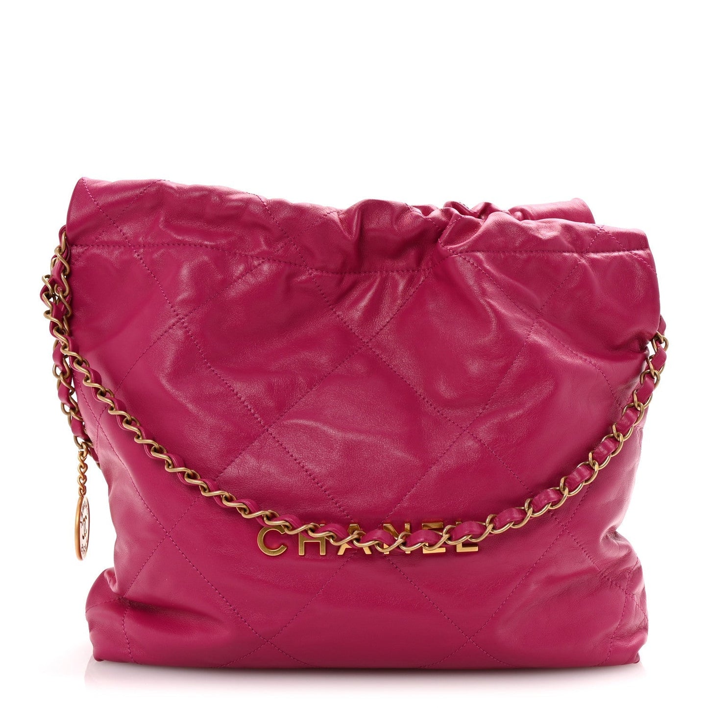 Shiny Calfskin Quilted Small Chanel 22 Fuchsia