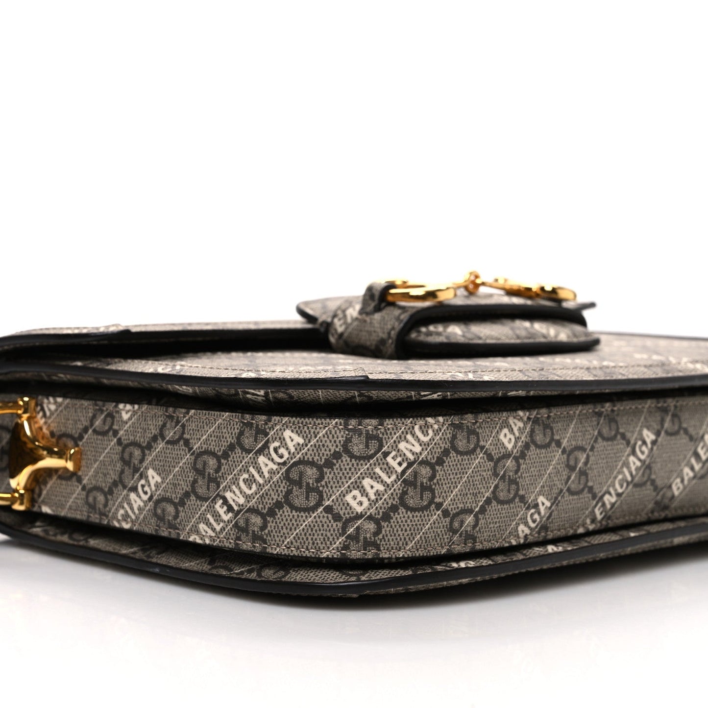 X BALENCIAGA GG Supreme Monogram Logo Print Horsebit 1955 Shoulder Bag Beige Ebony