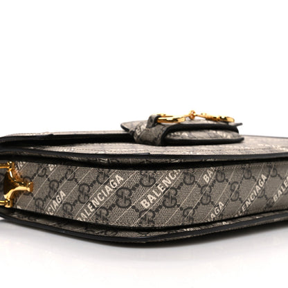 X BALENCIAGA GG Supreme Monogram Logo Print Horsebit 1955 Shoulder Bag Beige Ebony