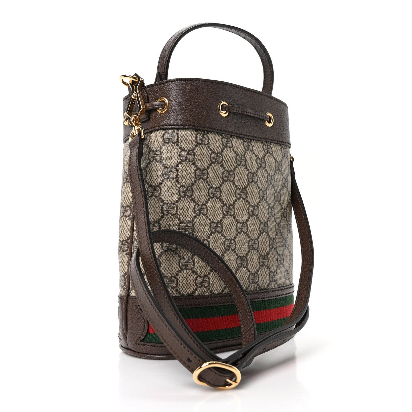 GG Supreme Monogram Web Small Ophidia Bucket Bag Brown