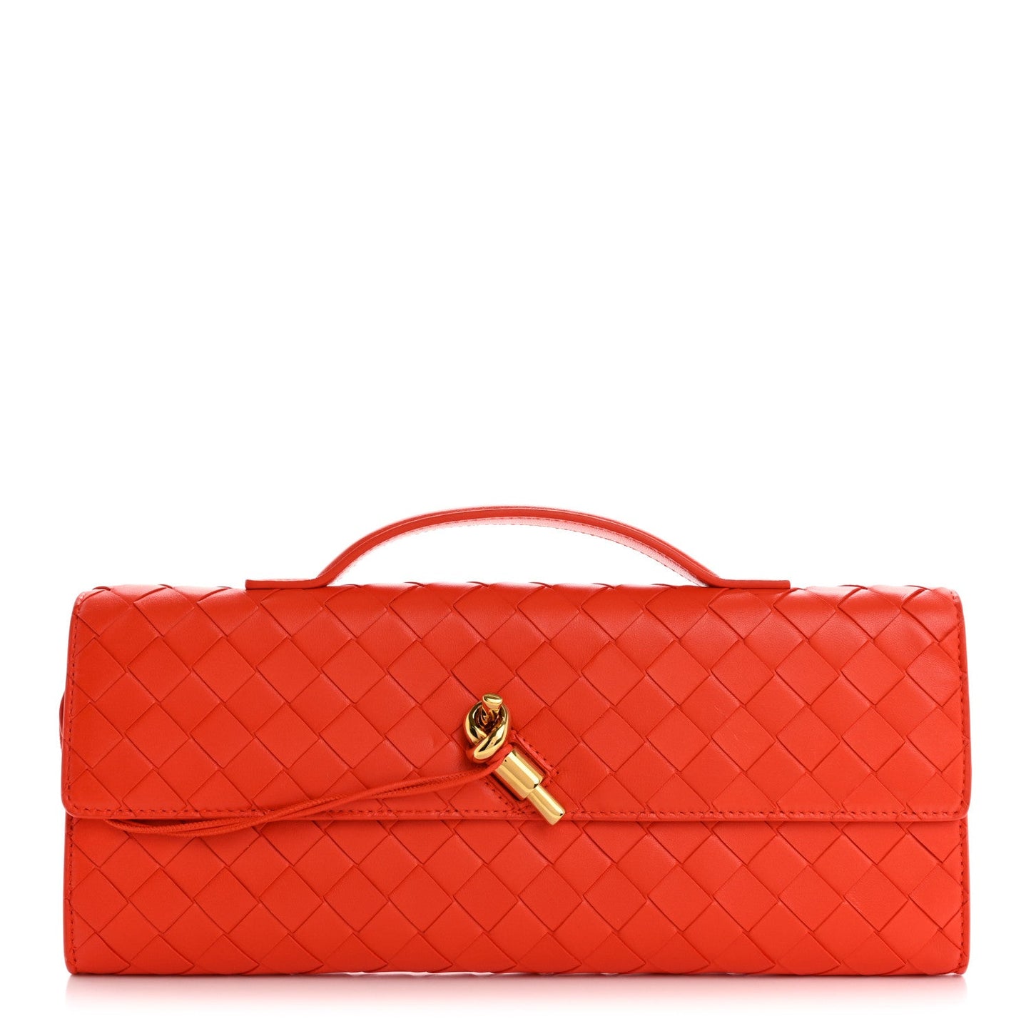 Nappa Intrecciato Long Andiamo Top Handle Clutch Orange