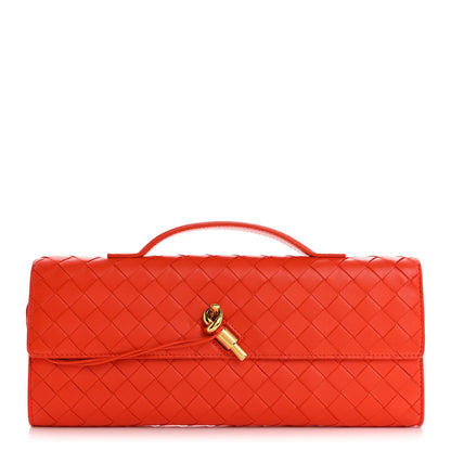 Nappa Intrecciato Long Andiamo Top Handle Clutch Orange