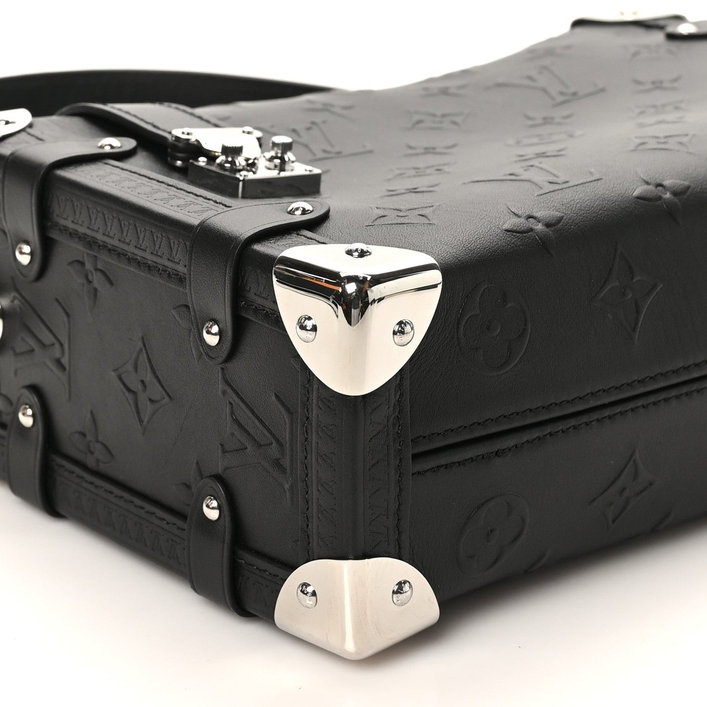 Calfskin Debossed Monogram Side Trunk Black