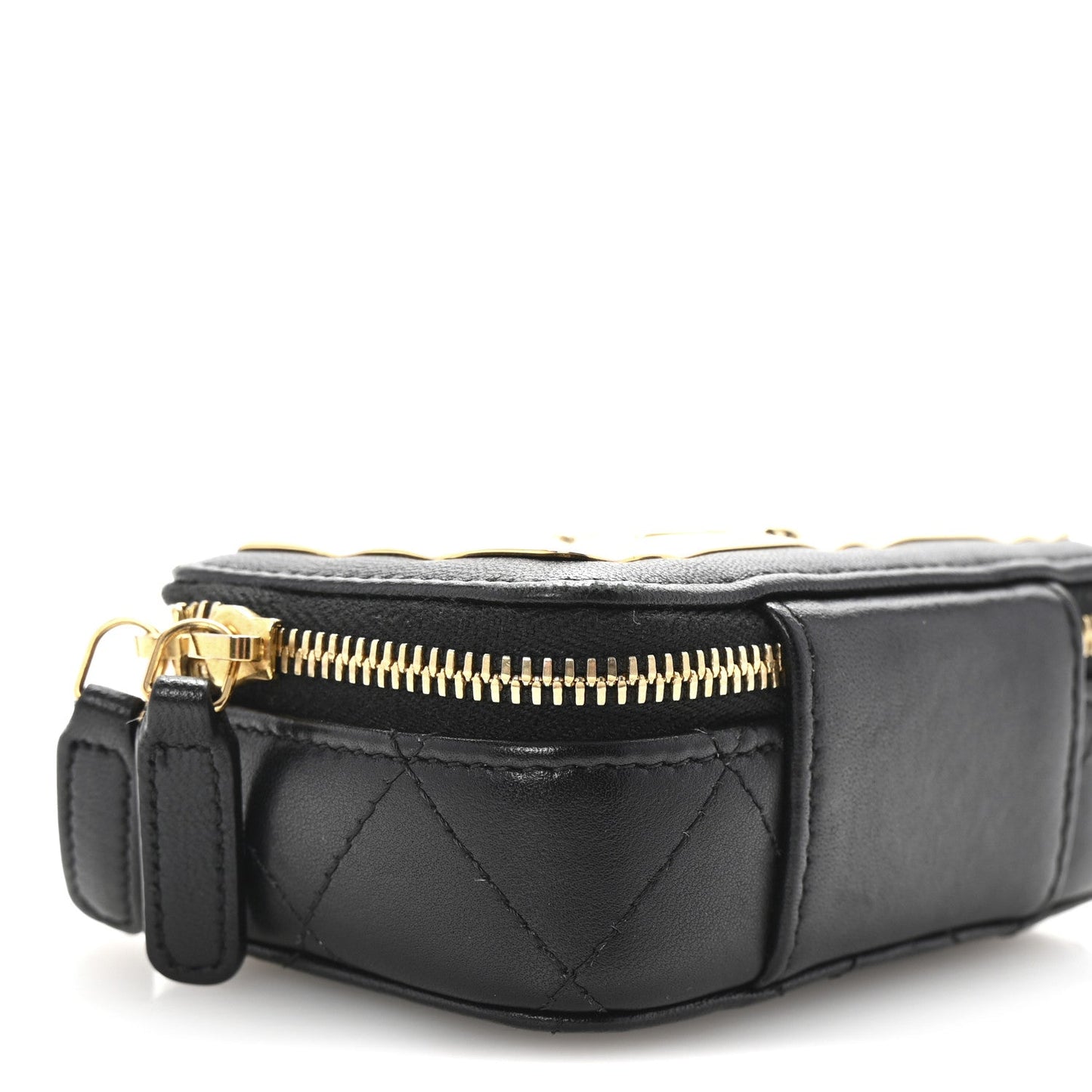 Lambskin Metal Quilted Extra Mini Vanity Case With Chain Black Gold
