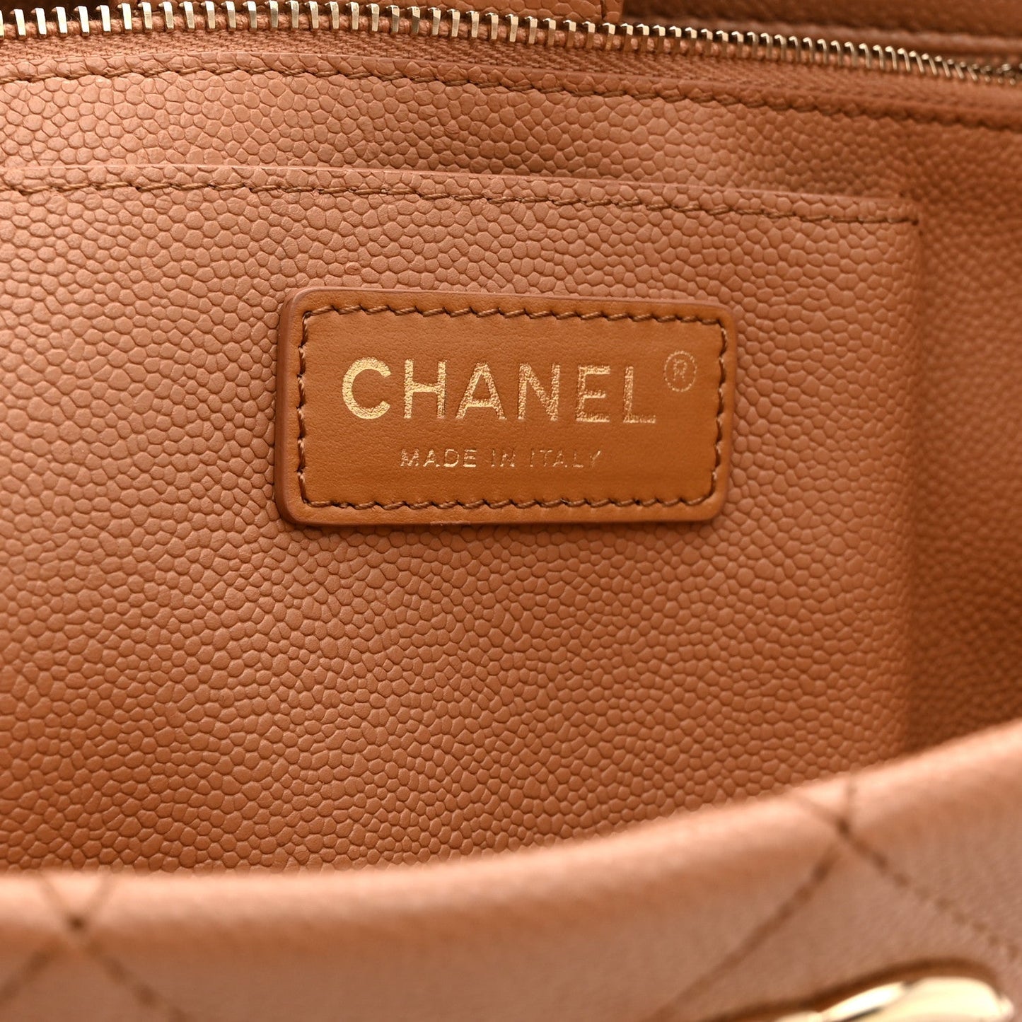 Caviar Quilted Small Shopping Tote Dark Beige