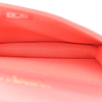 Shiny Lambskin Quilted Card Holder On Chain Pink