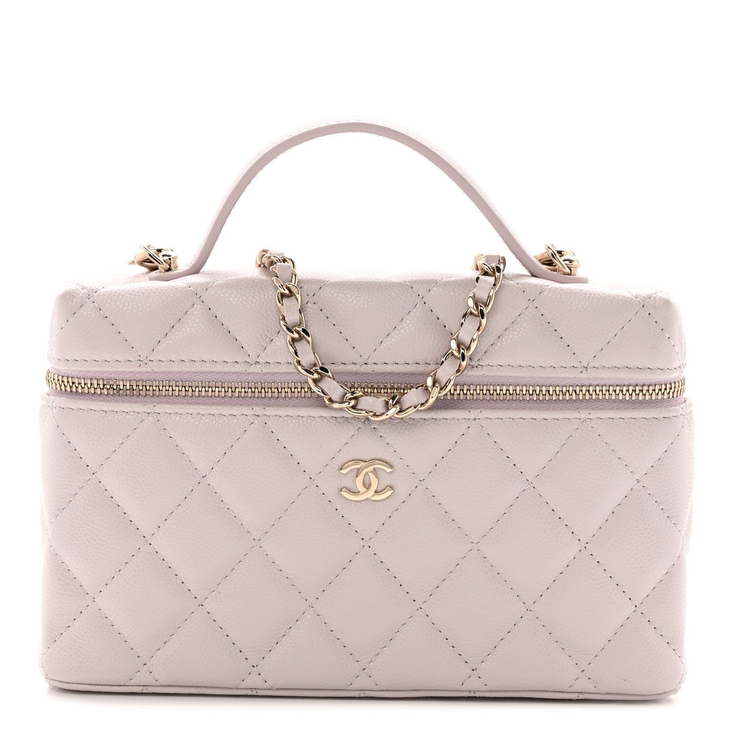 Caviar Quilted Top Handle Slim Vanity With Chain Light Purple