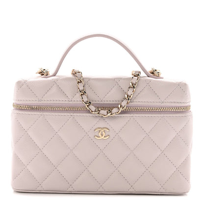 Caviar Quilted Top Handle Slim Vanity With Chain Light Purple