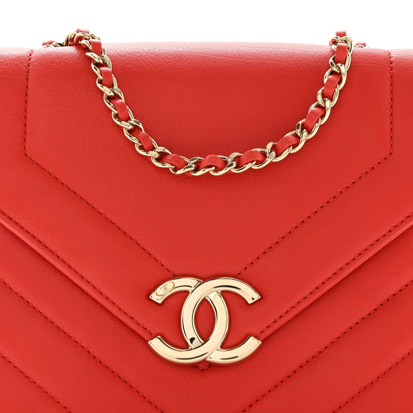 Calfskin Quilted Chevron Small Envelope Flap Red