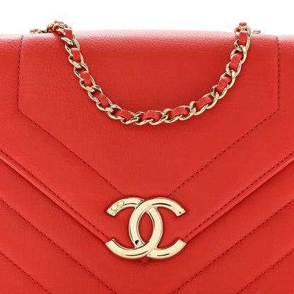 Calfskin Quilted Chevron Small Envelope Flap Red