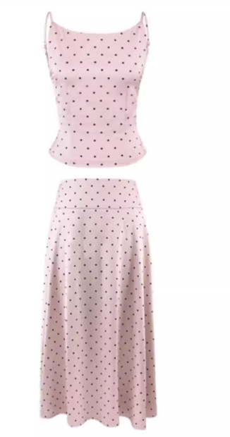 A complete set of backless polka dot suspender top and skirt, salty and mature two-piece suit new style R0445