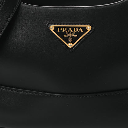 City Calfskin Medium Metal Triangle Logo Bag Black