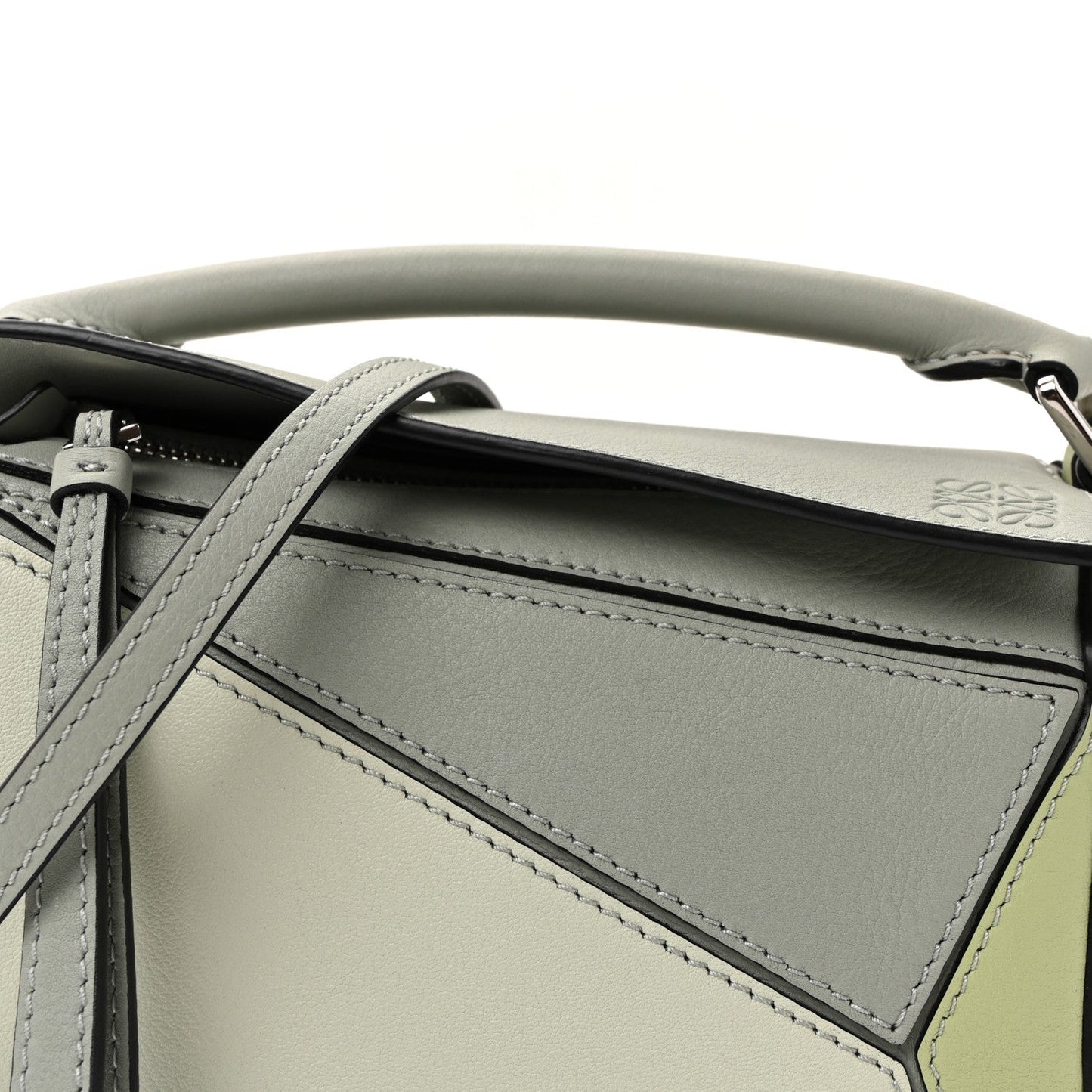 Calfskin Mini Puzzle Bag Ash Grey Light Celadon