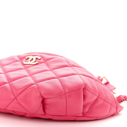 Lambskin Quilted Waist Bag Fanny Pack Pink