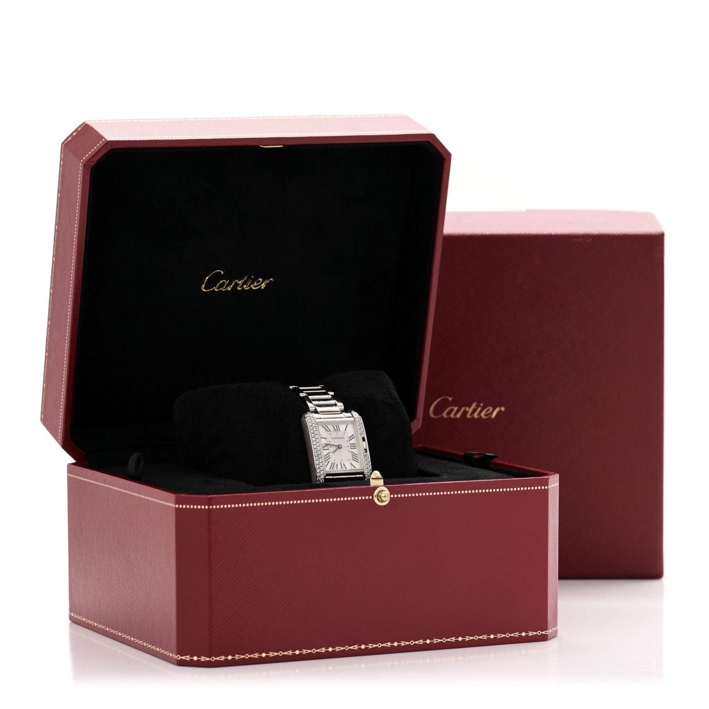 18K White Gold Diamond Bezel 23mm Tank Anglaise Quartz Watch