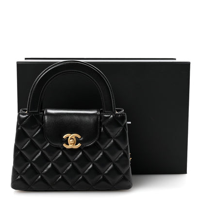 Shiny Aged Calfskin Quilted Nano Kelly Shopper Black