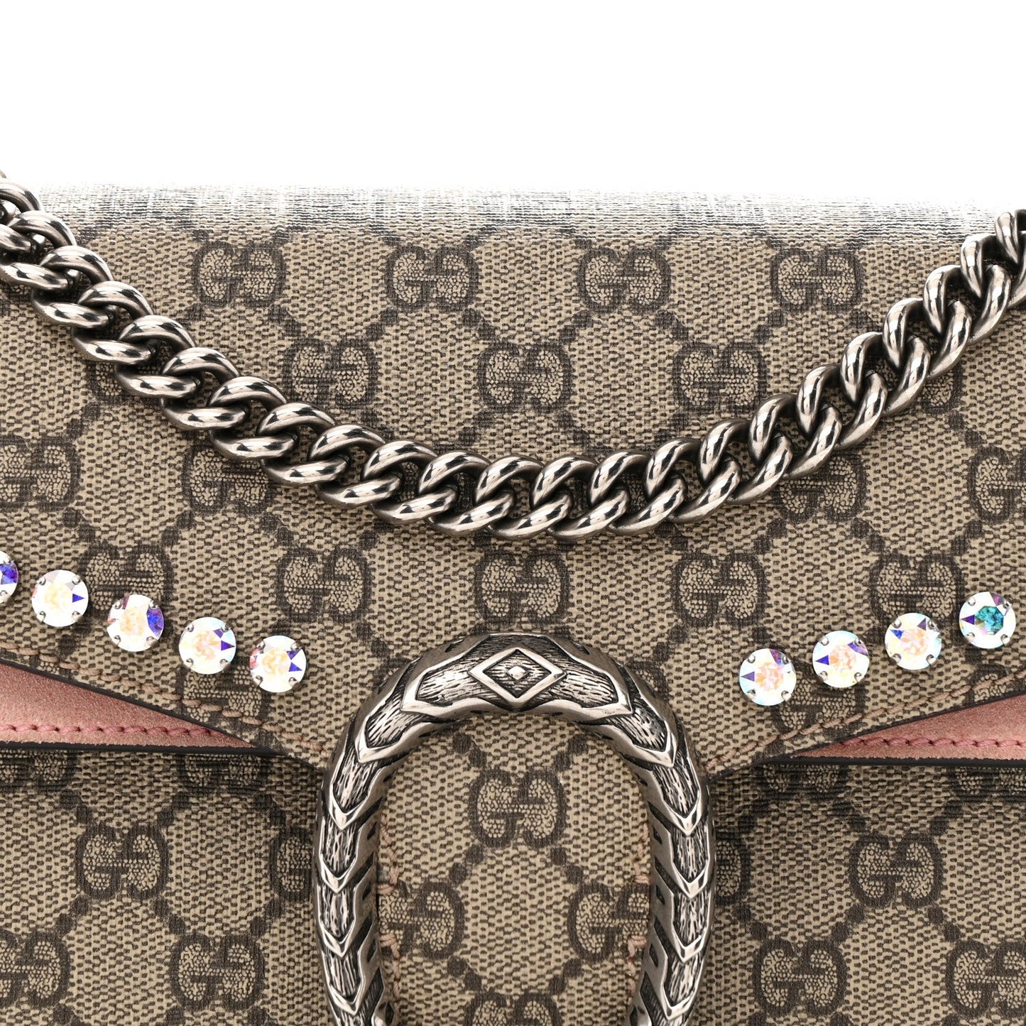 GG Supreme Monogram Suede Crystal Small Dionysus Shoulder Bag Beige Ebony Light Peonia
