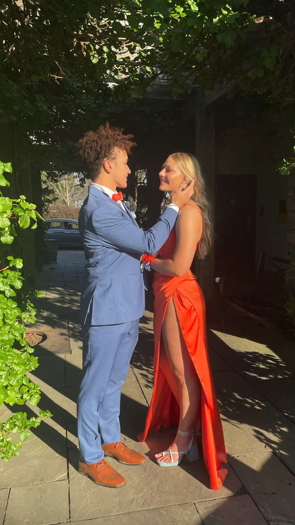 Simple Orange Prom Dress With High Slit,Senior Prom Gown cc697