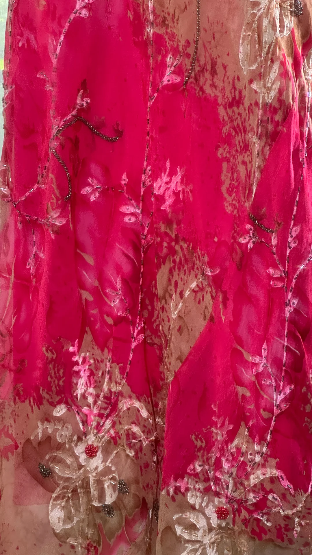 Pretty Spaghetti Straps Red Chiffon Printed Floral Beaded Mermaid Evening Dress Long Prom Gown