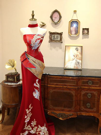 Red strapless fitted long ball gown/bridal dress R7163