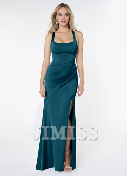 Square Neck Sleeveless Side Split and Floor length Bridesmaid Dress - Dress
