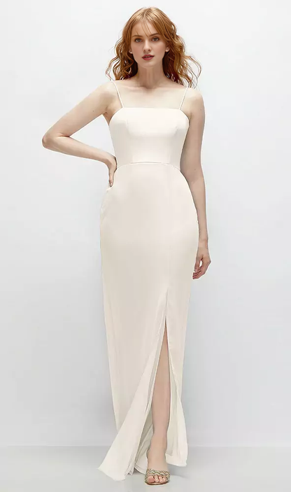Front slit back strap hollow horn and floor length Prom dress