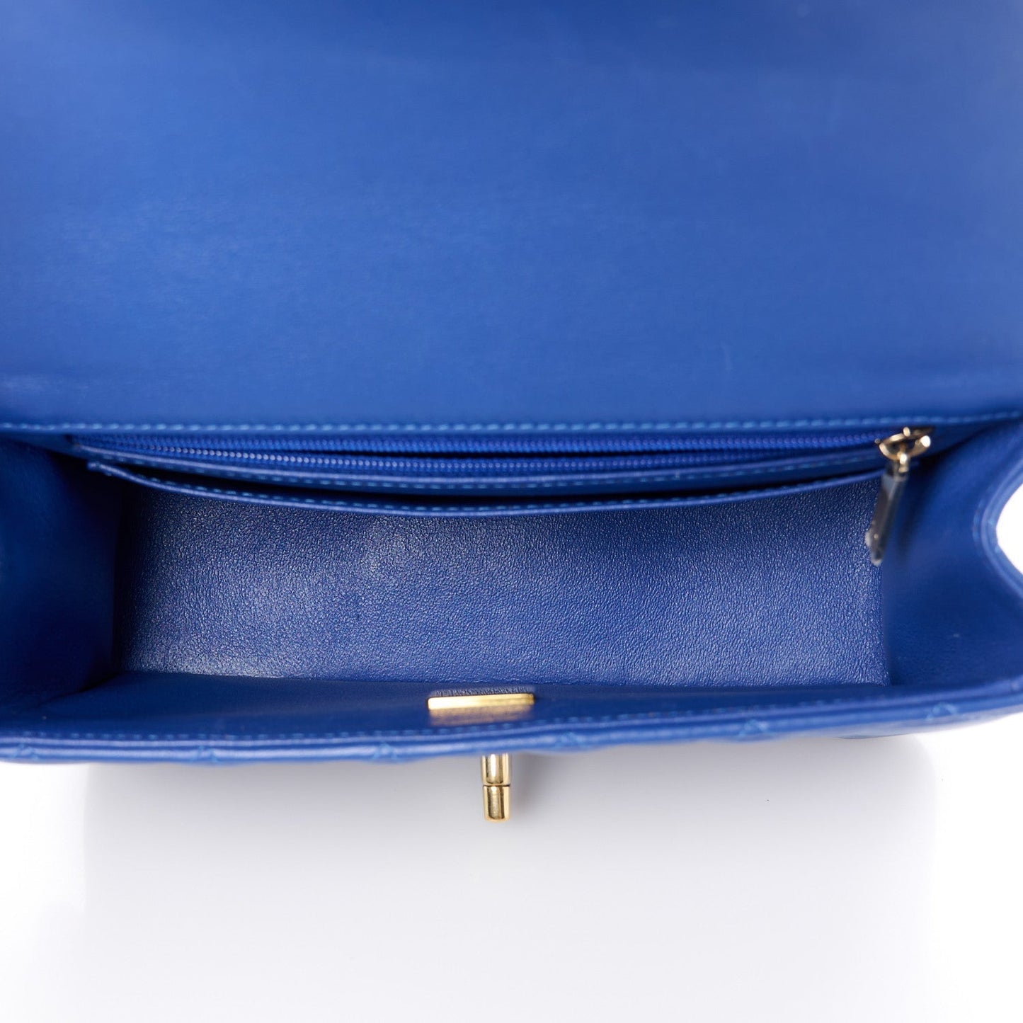 Lambskin Quilted Mini Top Handle Rectangular Flap Blue