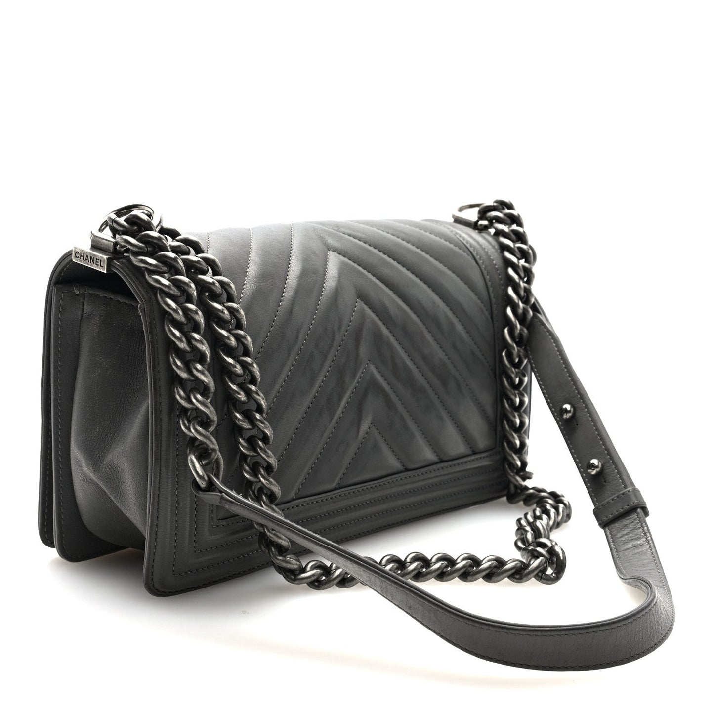 Lambskin Chevron Quilted Medium Boy Flap Grey