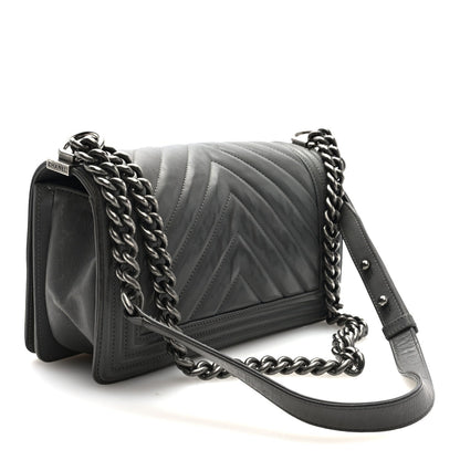 Lambskin Chevron Quilted Medium Boy Flap Grey