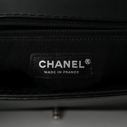 Calfskin Double Stitch Large Boy Flap Black
