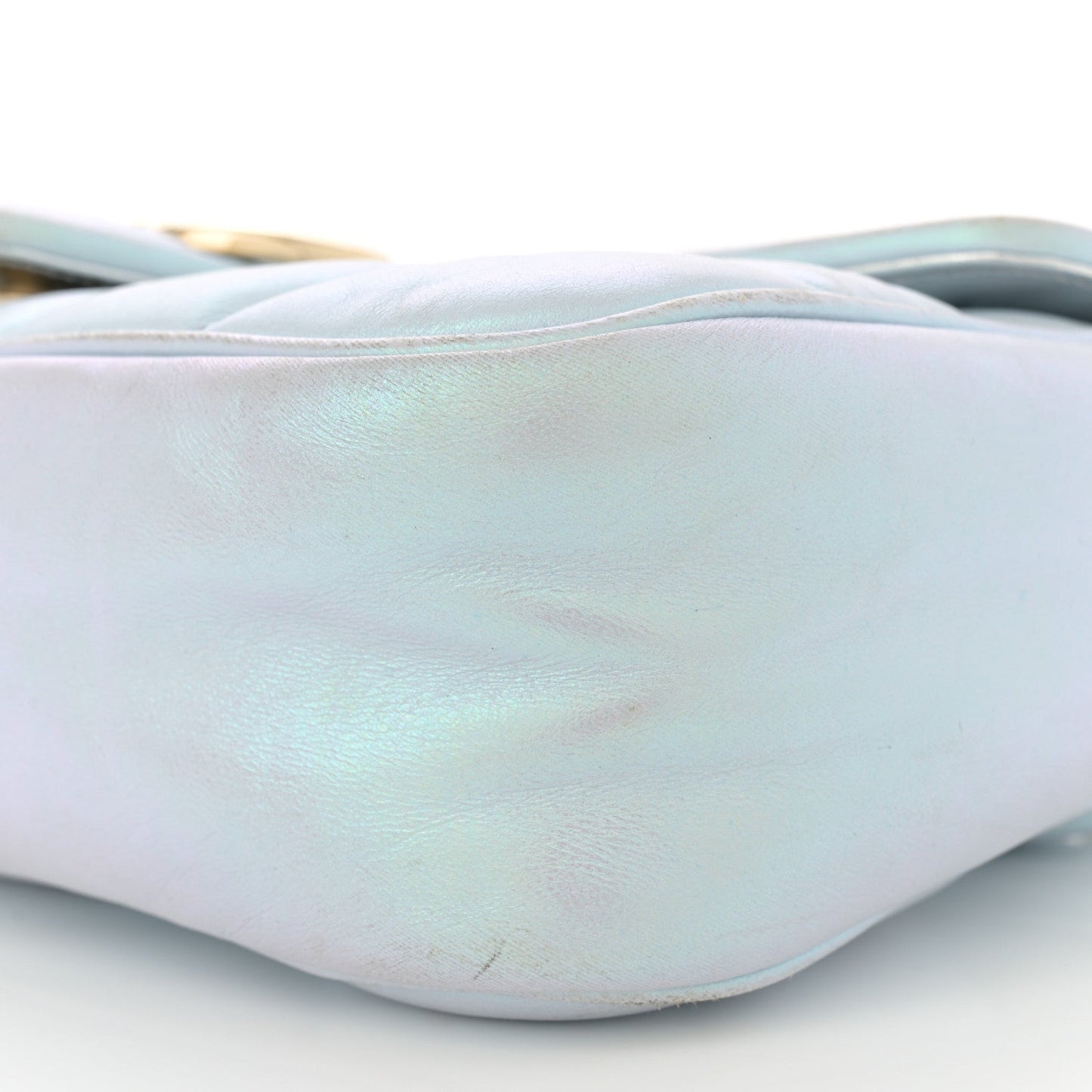 Iridescent Nappa Chevron Matelasse Small GG Marmont Shoulder Bag Iridescent Snow Light Blue