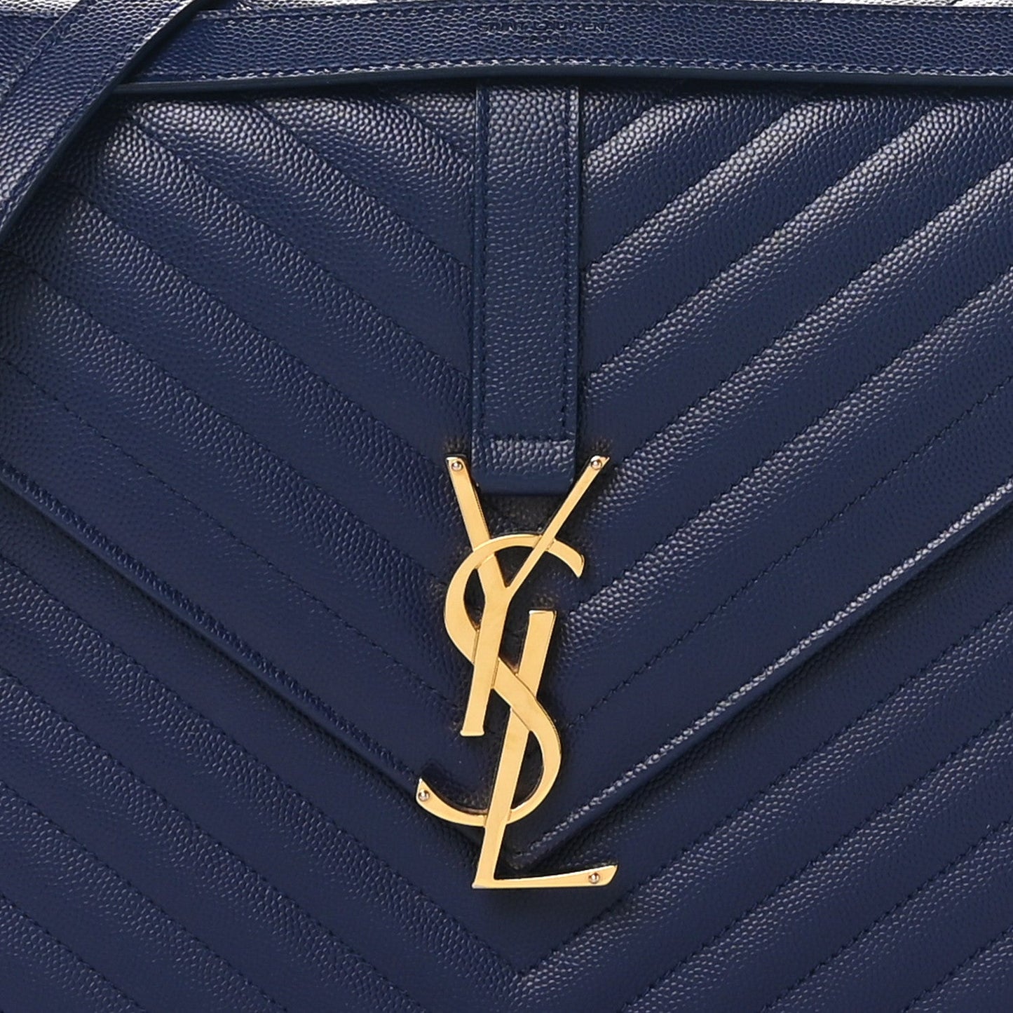Grain De Poudre Matelasse Chevron Large Monogram Satchel Navy Blue